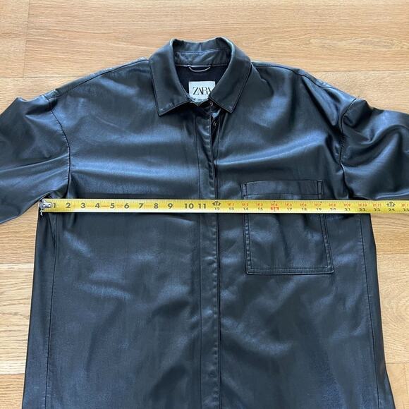 Zara Faux Leather Button Up Shacket in Black - Picture 6 of 8